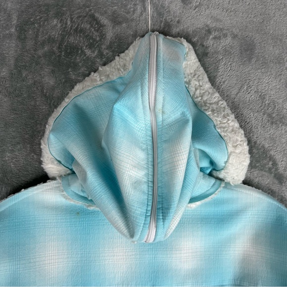 Spyder Blue Plaid Full Zip Jacket Small Hoodie Hooded Faux Fur Lining Comfy Soft - Picture 6 of 14
